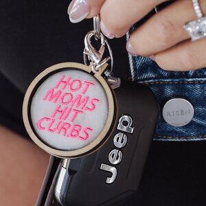 🔥 “Hot Moms Hit Curbs” Embroidered Keychain 🔥